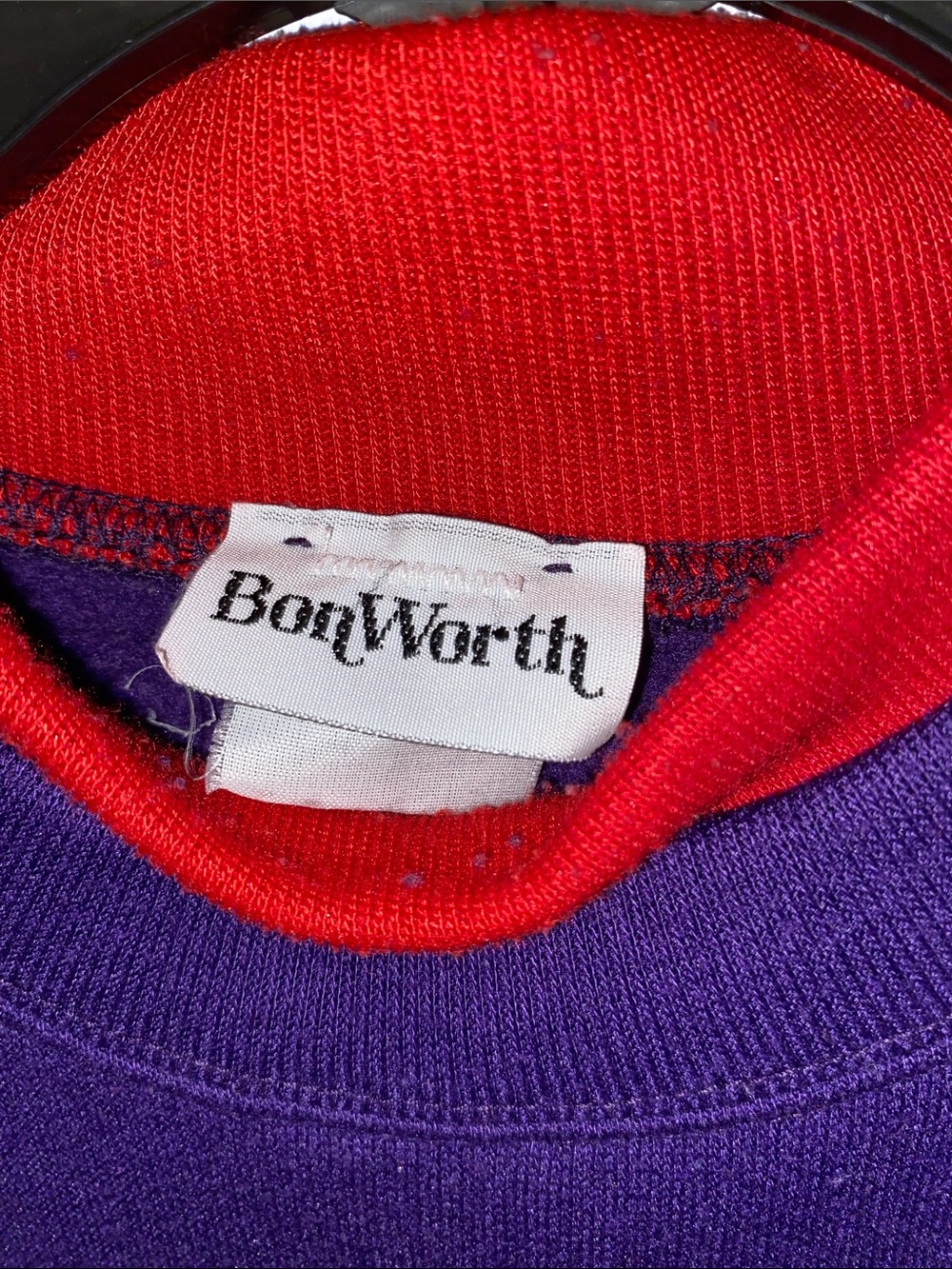 BonWorth Purple Crewneck Sweater with Red Trim and Embroidered Motif - Picture 2 of 4